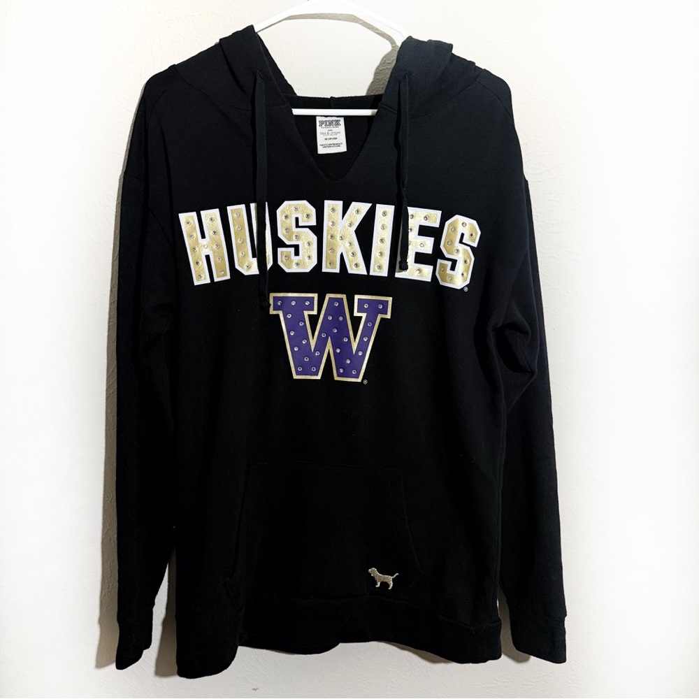 Pink VS University of Washington Huskies Rhinestone Lightweight Hoodie Pullover